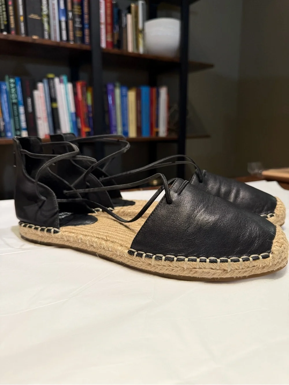 Eileen Fisher Black Lace-Up Espadrille Flats - Women's 8.5 Quiet Luxury
